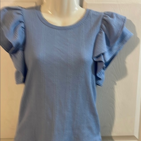 Zara Blue Ruffle Sleeve Blouse - Picture 2 of 6